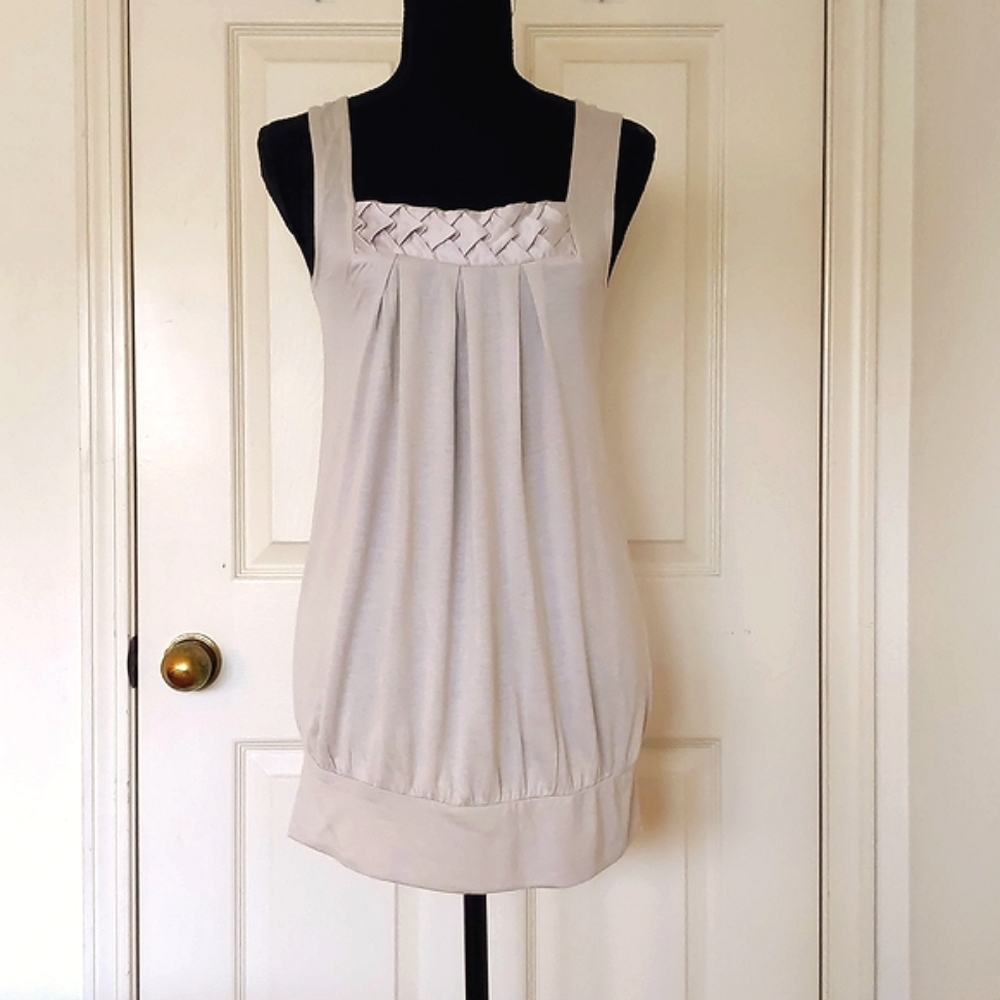 H&M 100% Rayon Long Sleeveless Top with front satin design.